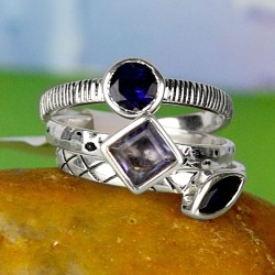 Zilveren ringen set gezet met Ioliet
