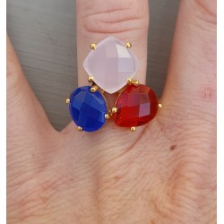 Vergulde ring met rode quartz en Chalcedoon verstelbaar