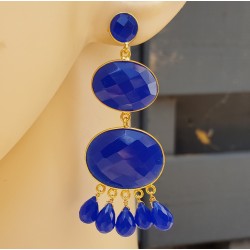 Vergulde oorbellen met kobalt blauw Chalcedoon