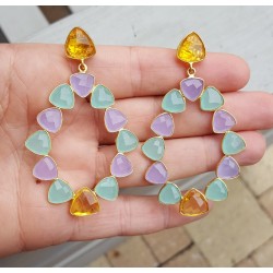 Vergulde oorbellen Citrien quartz en Chalcedoon