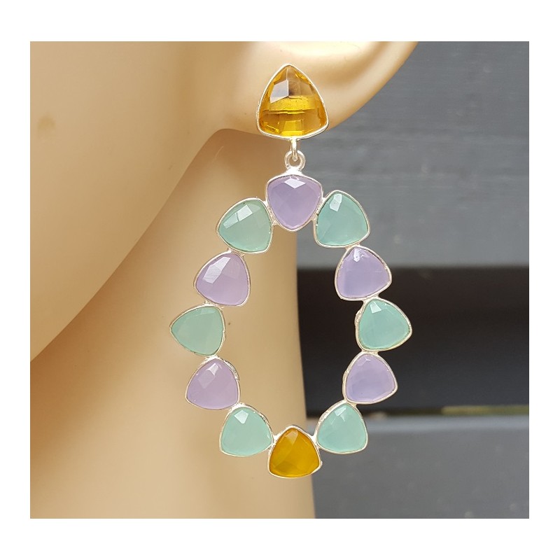 Zilveren oorbellen Citrien quartz en Chalcedoon