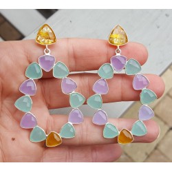 Zilveren oorbellen Citrien quartz en Chalcedoon