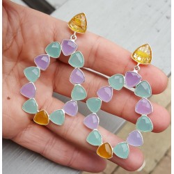 Zilveren oorbellen Citrien quartz en Chalcedoon