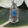 Zilveren ring gezet met blauw Chalcedoon en bewerkte kop 19 mm