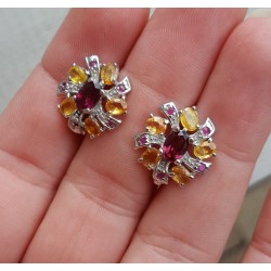 Zilveren oorbellen met Rhodoliet Granaat, Robijn en Saffier