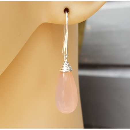 Zilveren oorbellen met roze Chalcedoon oorbellen