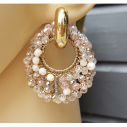 Creolen met ovale hanger van wit roze kristallen