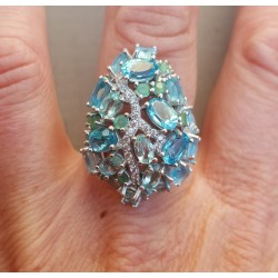 Zilveren ring gezet met Apatiet en Emerald 17.3 mm