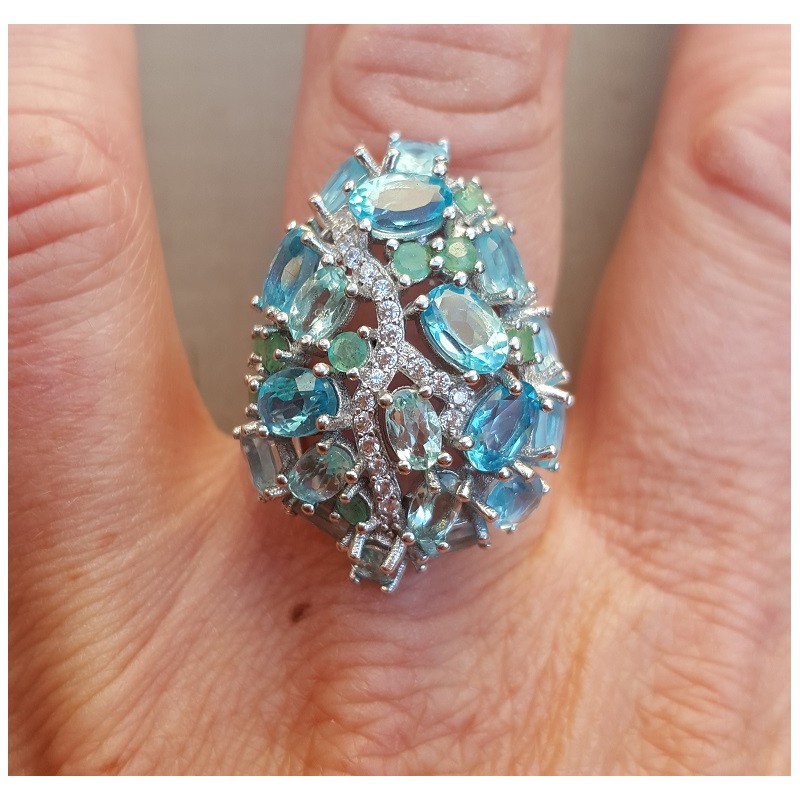 Zilveren ring gezet met Apatiet en Emerald 17.3 mm