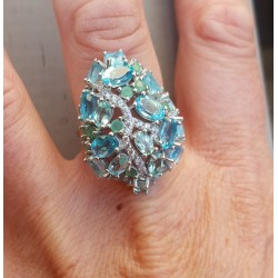 Zilveren ring gezet met Apatiet en Emerald 17.3 mm