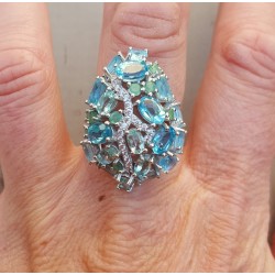 Zilveren ring gezet met Apatiet en Emerald 17.3 mm