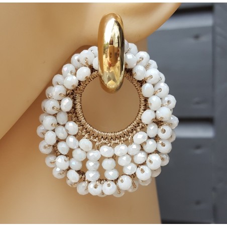 Creolen met ovale hanger van witte kristallen