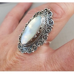 Zilveren ring met marquise Parelmoer en bewerkte kop verstelbaar