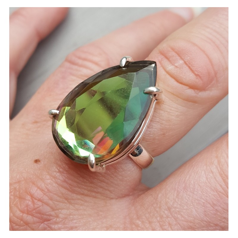 Zilveren ring gezet met druppelvormige zwarte Mystic Topaas 18.5 mm