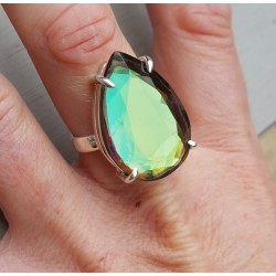 Zilveren ring gezet met druppelvormige zwarte Mystic Topaas 18.5 mm