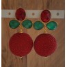 Vergulde oorbellen met rood Roggenleer groene Onyx en rode quartz