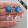 Vergulde oorbellen met wit Topaas en solar quartz