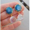 Vergulde oorbellen met wit Topaas en solar quartz