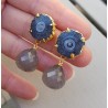 Vergulde oorbellen met grijze Chalcedoon en Solar quartz