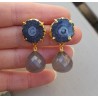 Vergulde oorbellen met grijze Chalcedoon en Solar quartz