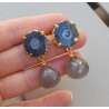 Vergulde oorbellen met grijze Chalcedoon en Solar quartz