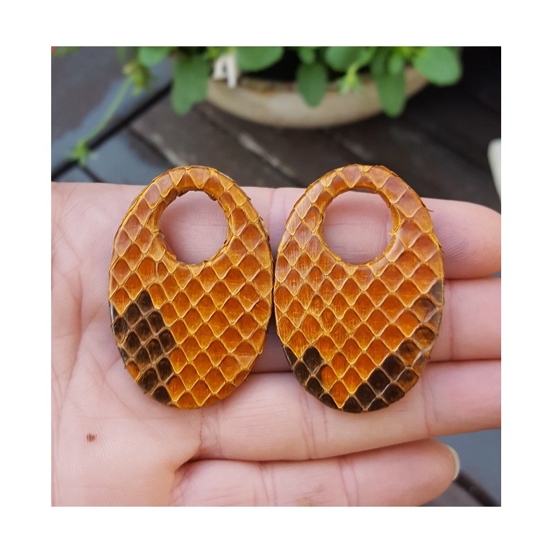 Creool hanger set met ovale hanger van camel bruin Slangenleer