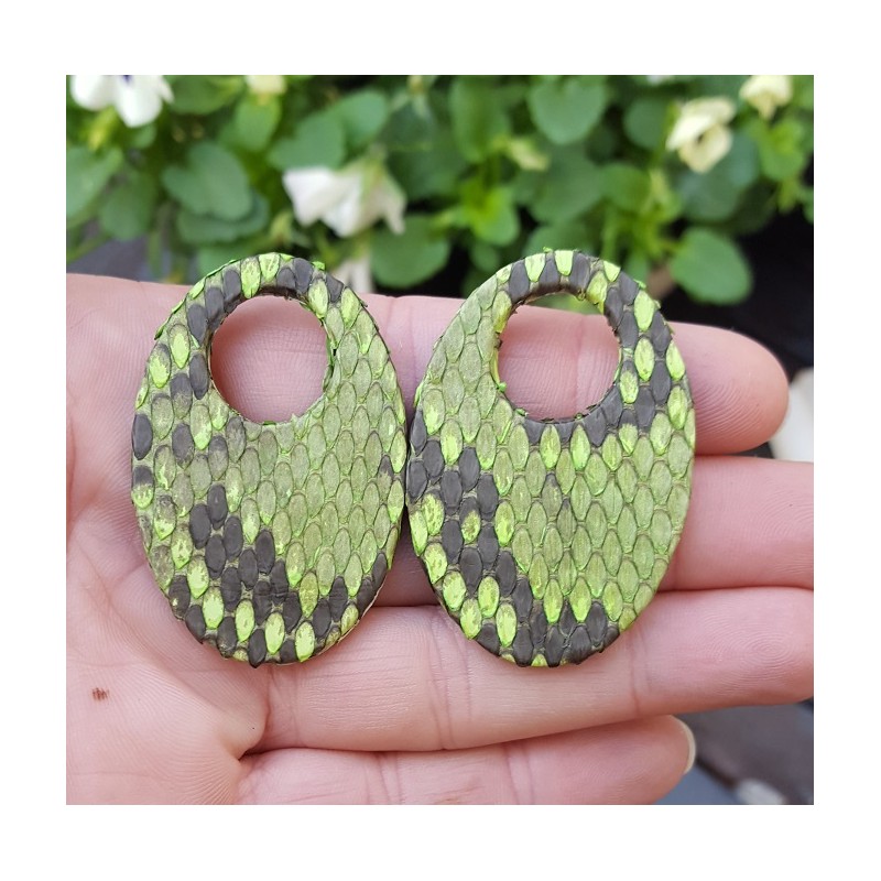 Creool hanger set met ovale hanger van groen Slangenleer