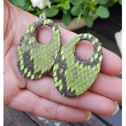 Creool hanger set met ovale hanger van groen Slangenleer