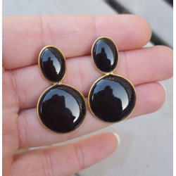 Vergulde oorbellen met ovale en ronde zwarte Onyx