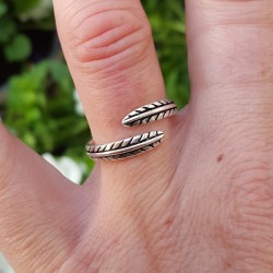 Zilveren ring veertjes verstelbaar