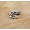 Zilveren veren ring met steentje verstelbaar