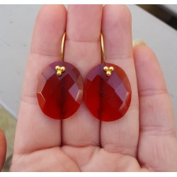 Vergulde zilveren oorbellen gezet met ovale Granaat rode quartz