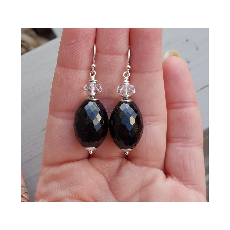 Oorbellen met zwarte Onyx en wit Topaas