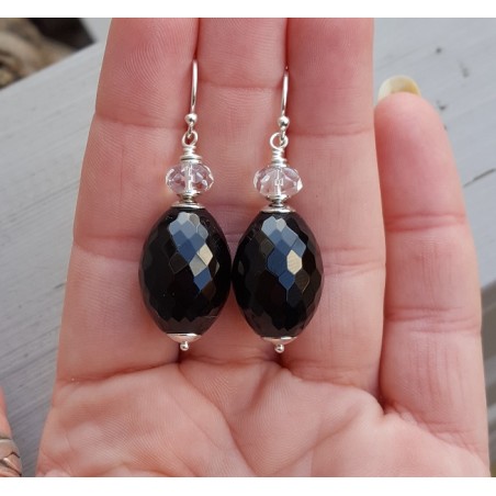 Oorbellen met zwarte Onyx en wit Topaas