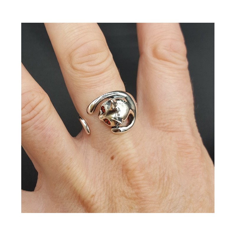 Zilveren ring kat verstelbaar