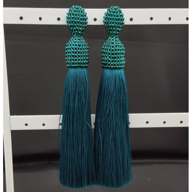 Zeegroene tassel oorbellen