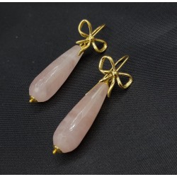 Oorbellen met smalle Rozenkwarts briolet