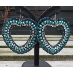 Oorbellen harten van zijdedraad en kristallen blauw /groen