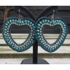 Oorbellen harten van zijdedraad en kristallen blauw /groen