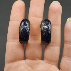 Goudkleurige brede donker blauwe glitter creolen