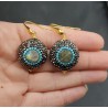 Oorbellen gezet met Labradoriet zwarte en Turkoois blauwe kristallen
