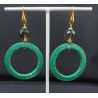 Oorbellen met open ring van groen Roggenleer en Smokey Topaas