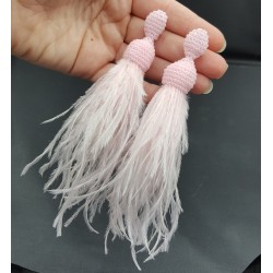 Tassel veren oorbellen roze