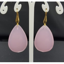 Vergulde oorbelle met grote roze Chalcedoon briolet