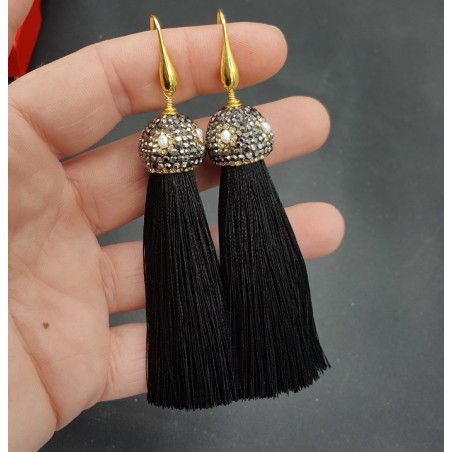 Vergulde zwarte tassel oorbellen