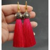 Vergulde roze tassel oorbellen met kristallen en parel
