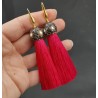 Vergulde roze tassel oorbellen met kristallen en parel