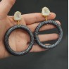 Vergulde oorbellen ring van Slangenleer en Agaat geode