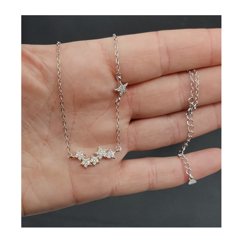 Zilveren ketting met sterretjes gezet met Zirkonia