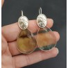 Zilveren oorbellen met grote groene Amethist quartz en Cameo